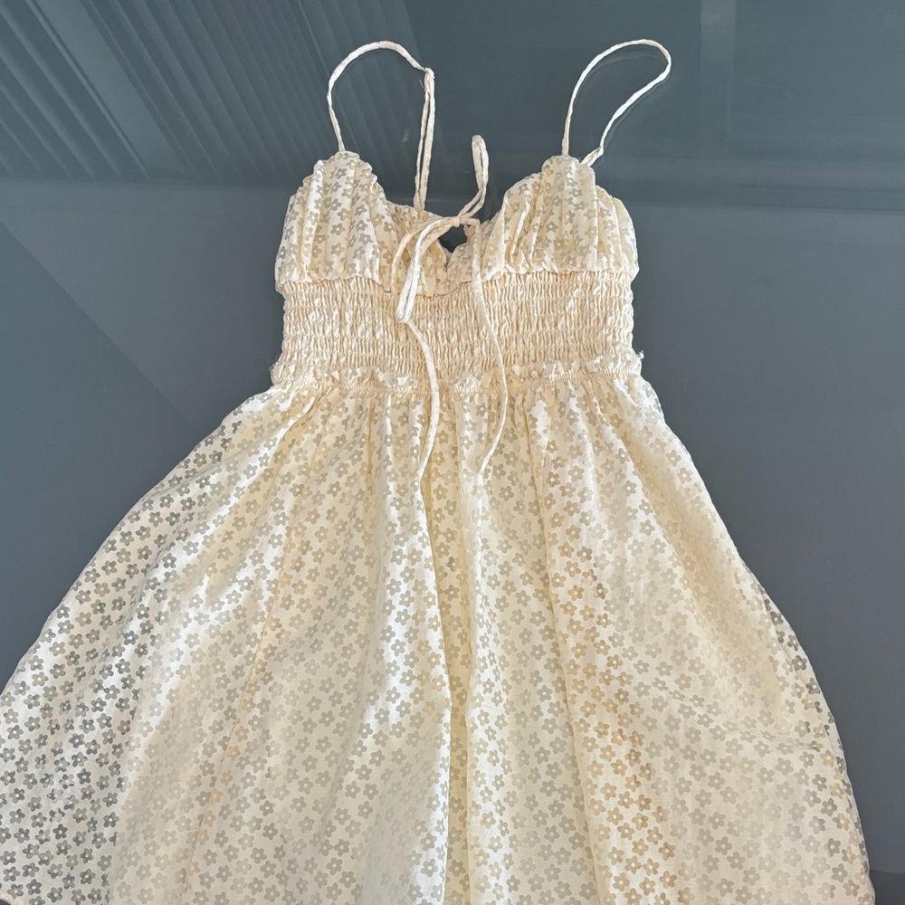 Light Yellow Floral Lace Smocked Sundress